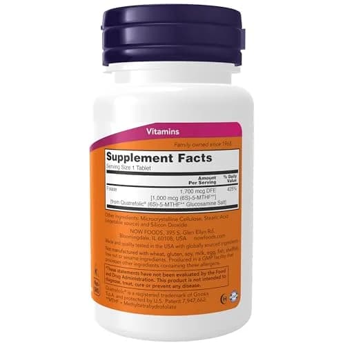 NOW Methyl Folate 1000 mcg | Bioavailable Co-Enzyme B Vitamin, 90 Tabs thumbnail 2
