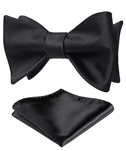 HISDERN Bow Ties for Men Solid Black Self Tie Bow Tie & Pocket Square Set Classic Formal Satin Bow ties for Tuxedo Wedding Party | Elegant & Adjustable thumbnail 1