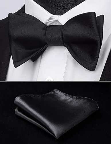 HISDERN Bow Ties for Men Solid Black Self Tie Bow Tie & Pocket Square Set Classic Formal Satin Bow ties for Tuxedo Wedding Party | Elegant & Adjustable thumbnail 7