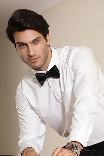 HISDERN Bow Ties for Men Solid Black Self Tie Bow Tie & Pocket Square Set Classic Formal Satin Bow ties for Tuxedo Wedding Party | Elegant & Adjustable thumbnail 3