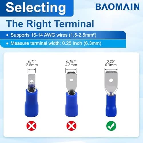 Baomain 1/4" Spade Terminals Kit 16-14 AWG 200-Pack | Secure Crimp Connectors for Electrical Wiring thumbnail 4