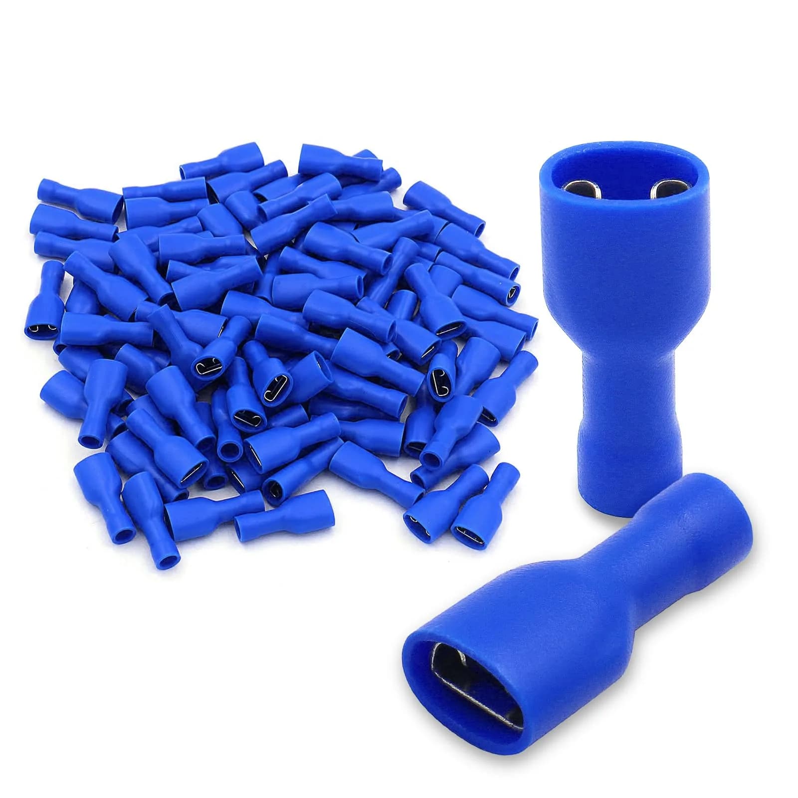 Baomain Fully Insulated Female Spade Terminals 16-14 AWG (100-Pack, Blue) | Secure Wire Connections for 6.3mm Male Terminals - main product image