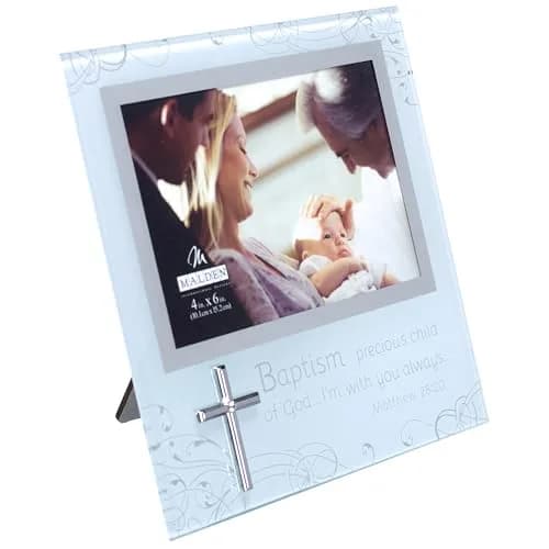 Malden Baptism 4x6 Mirrored and Frosted Glass Horizontal Picture Frame with Silver Finish thumbnail 1
