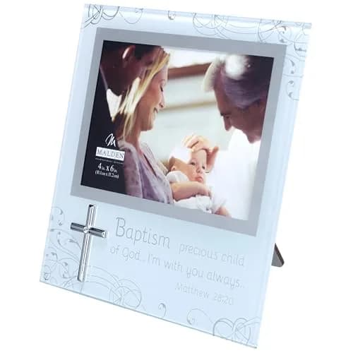 Malden Baptism 4x6 Mirrored and Frosted Glass Horizontal Picture Frame with Silver Finish thumbnail 2