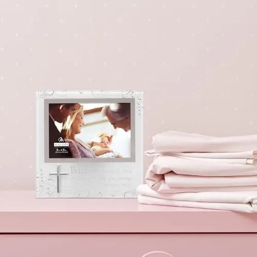 Malden Baptism 4x6 Mirrored and Frosted Glass Horizontal Picture Frame with Silver Finish thumbnail 3