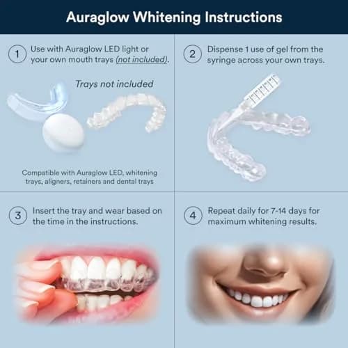 AURAGLOW 44% Teeth Whitening Gel 15mL (0.5 Fl Oz) | Dentist Strength Carbamide Peroxide thumbnail 3
