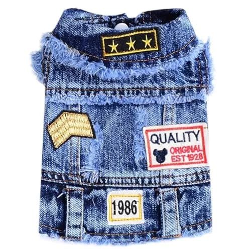 DOGGYZSTYLE Cool Dog Jean Jacket Small Puppy Outfit Blue Print M | Stylish & Comfortable thumbnail 1