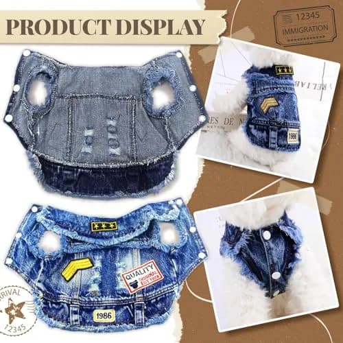 DOGGYZSTYLE Cool Dog Jean Jacket Small Puppy Outfit Blue Print M | Stylish & Comfortable thumbnail 5