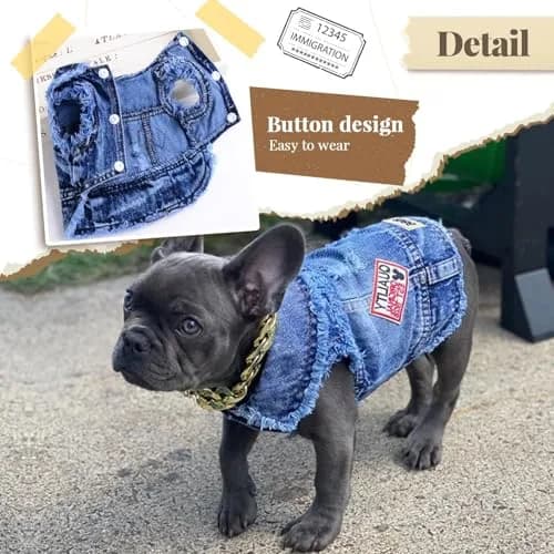 DOGGYZSTYLE Cool Dog Jean Jacket Small XL | Stylish Denim Coat for Small Dogs & Cats thumbnail 3