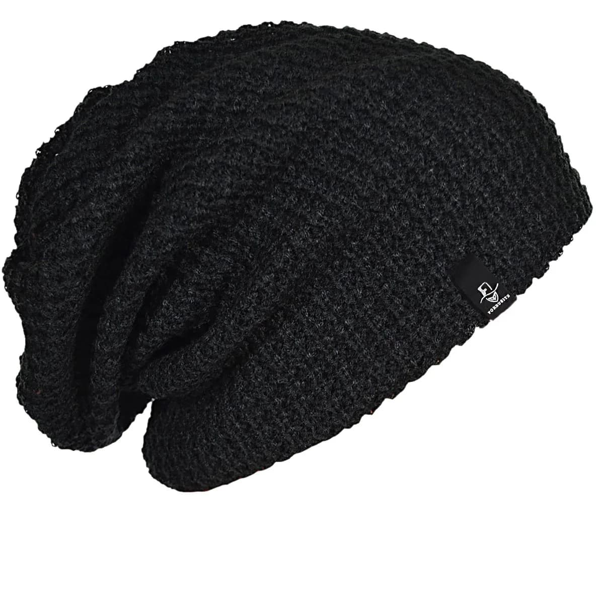 FORBUSITE Slouchy Oversized Beanie Hat Black Knit Cap 26cm (10.24 inch) | All-Season Comfort