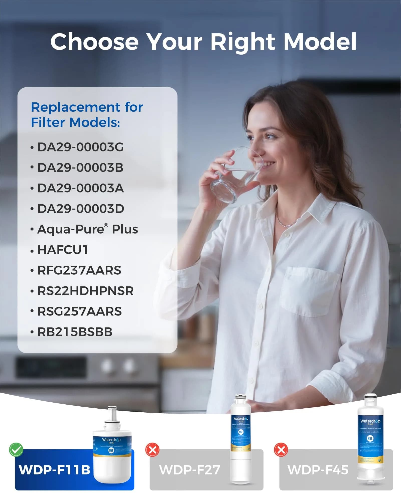 Waterdrop Plus WDP-F11B Refrigerator Water Filter Replacement 300 Gallons (1 Count) | NSF Certified for Samsung DA29-00003G - view 2