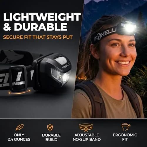 Foxelli USB-C Rechargeable LED Headlamp 160 Lumens | Waterproof, Lightweight & Adjustable for Outdoors & Kids thumbnail 4