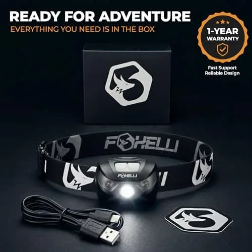 Foxelli USB-C Rechargeable LED Headlamp 160 Lumens | Waterproof, Lightweight & Adjustable for Outdoors & Kids thumbnail 6