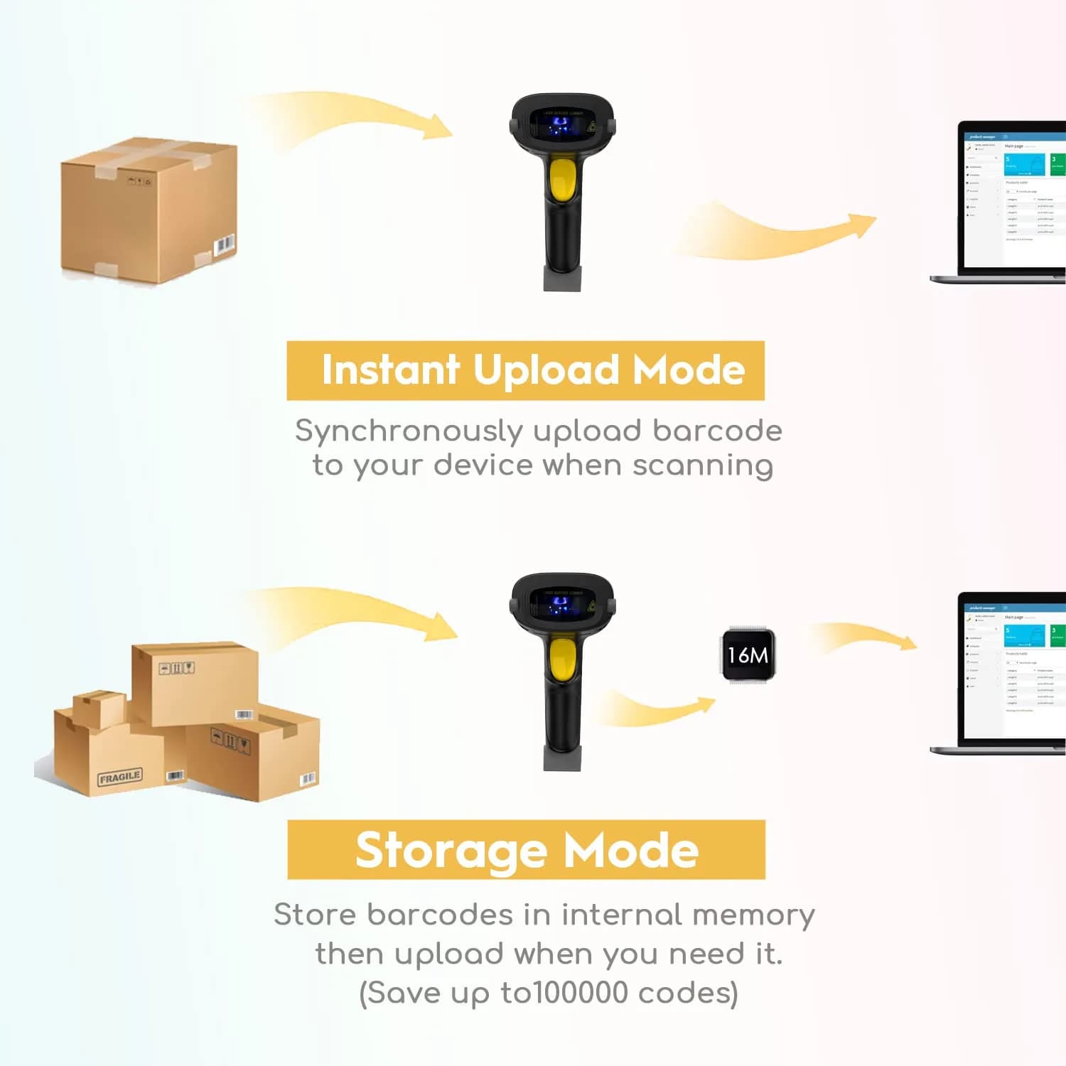 NADAMOO Wireless Barcode Scanner 100m Indoor | 1D Laser Automatic Reader with USB Receiver - view 6