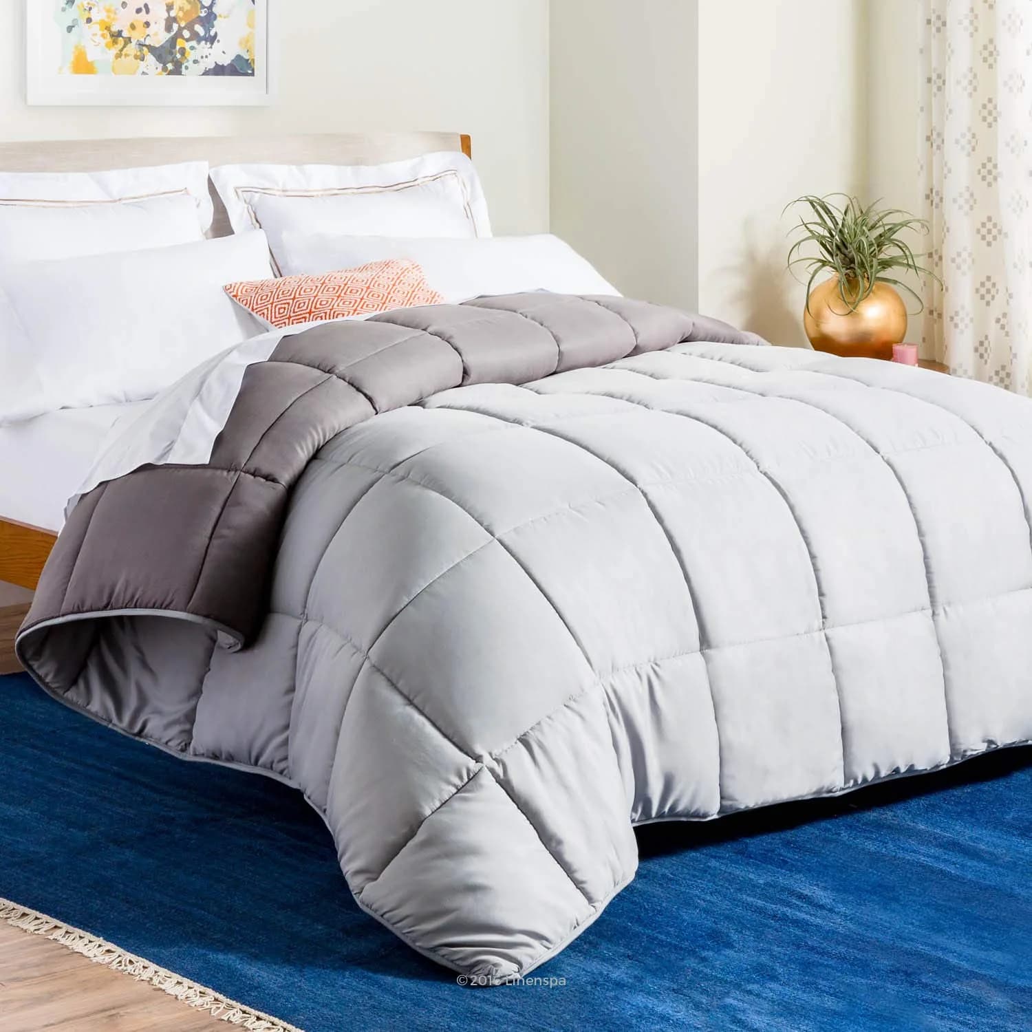 Linenspa All-Season Down Alternative Comforter | Reversible Stone/Charcoal Cal King