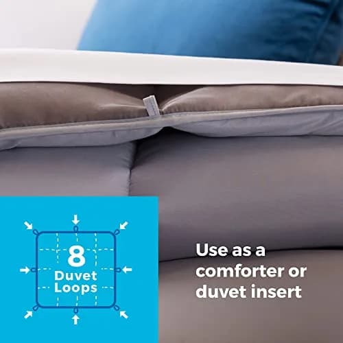 Linenspa All-Season Down Alternative Comforter | Reversible Stone/Charcoal Cal King thumbnail 4