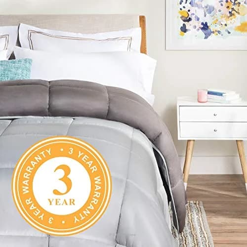 Linenspa All-Season Down Alternative Comforter | Reversible Stone/Charcoal Cal King thumbnail 6