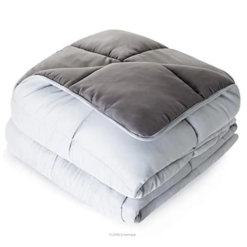 Linenspa All-Season Down Alternative Comforter | Reversible Stone/Charcoal Cal King thumbnail 2