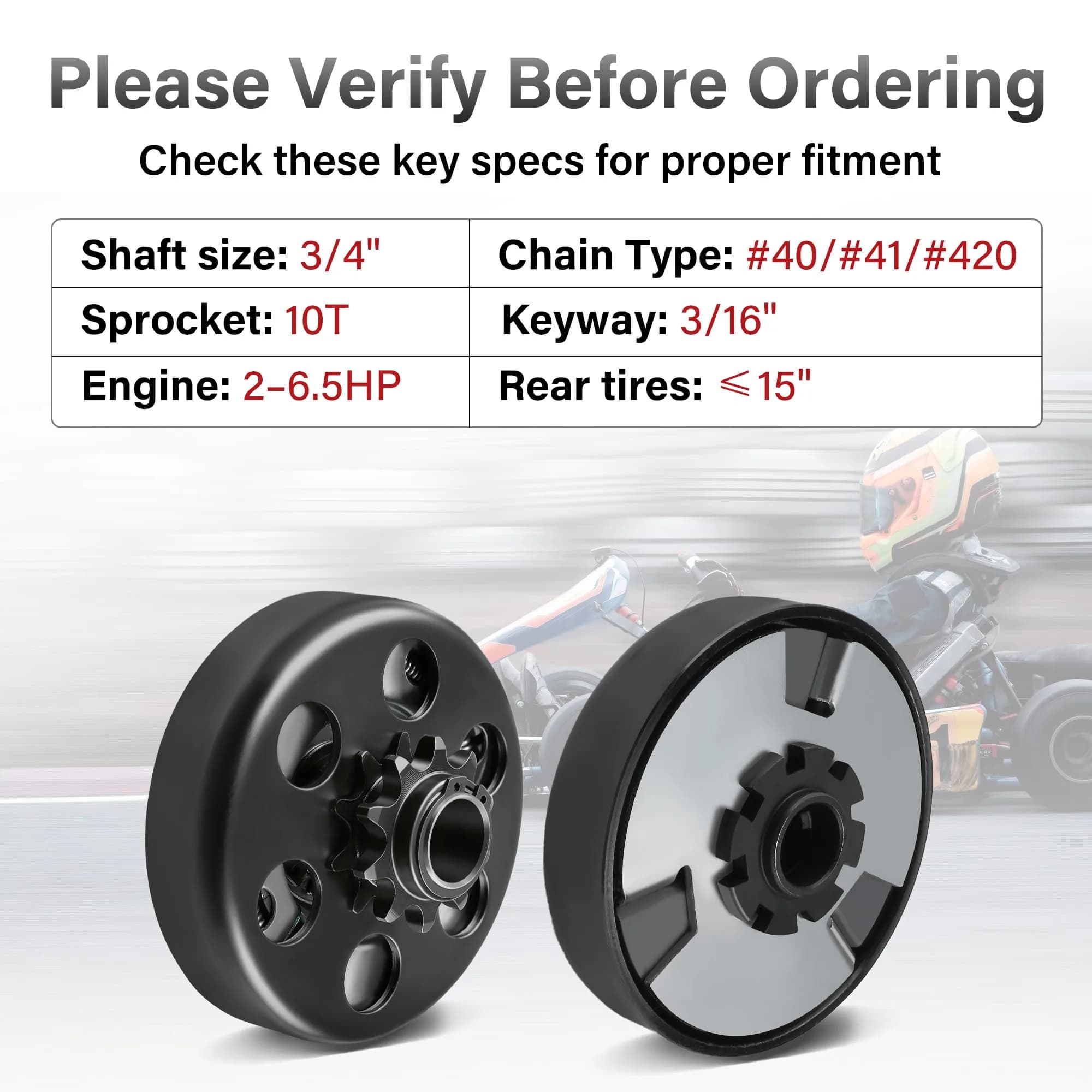 LotFancy Go Kart Clutch 3/4" Bore 10T for #40/#41/#420 Chain | 2.27 kg (5 lb) Centrifugal Clutch for Predator 212cc Engines - view 6