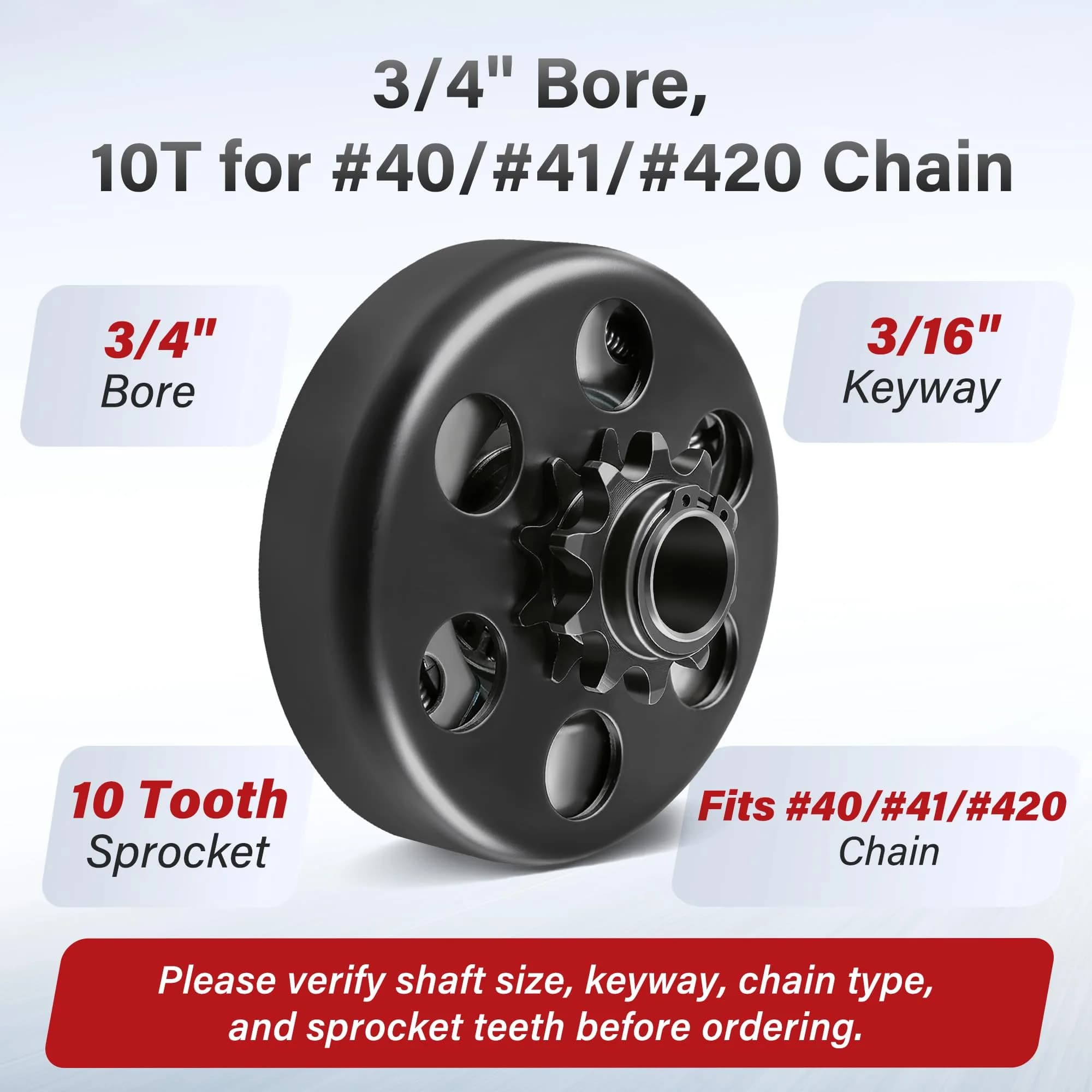 LotFancy Go Kart Clutch 3/4" Bore 10T for #40/#41/#420 Chain | 2.27 kg (5 lb) Centrifugal Clutch for Predator 212cc Engines - view 2