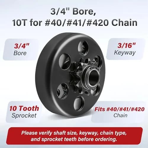 LotFancy Go Kart Clutch 3/4" Bore 10T for #40/#41/#420 Chain | 2.27 kg (5 lb) Centrifugal Clutch for Predator 212cc Engines thumbnail 2