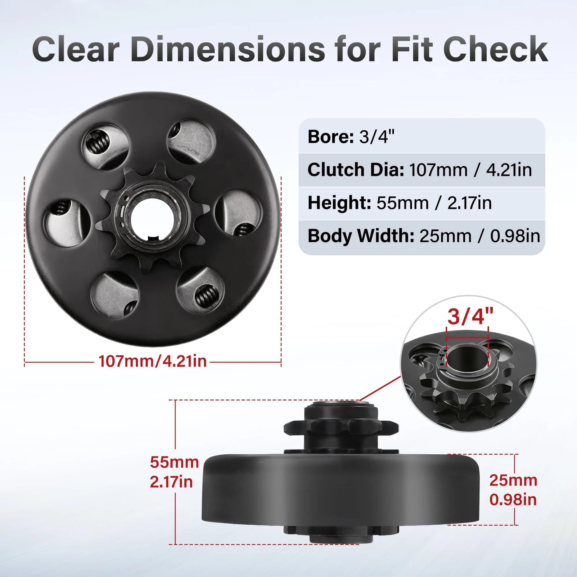 LotFancy Go Kart Clutch 3/4" Bore 10T for #40/#41/#420 Chain | 2.27 kg (5 lb) Centrifugal Clutch for Predator 212cc Engines - view 4
