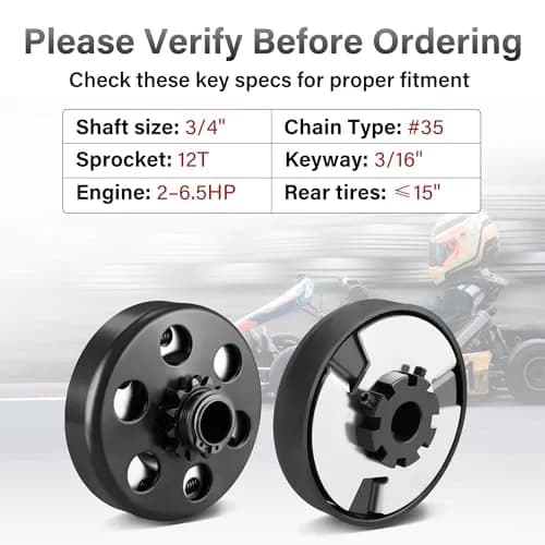 LotFancy Go Kart Clutch 3/4" Bore 12T for #35 Chain | Centrifugal Clutch for 2-6.5 HP Engines thumbnail 7