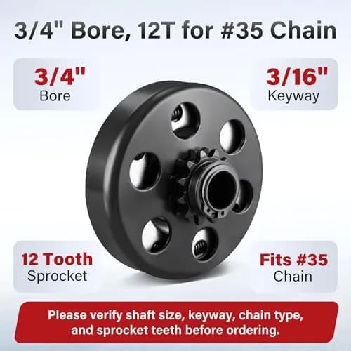 LotFancy Go Kart Clutch 3/4" Bore 12T for #35 Chain | Centrifugal Clutch for 2-6.5 HP Engines thumbnail 2