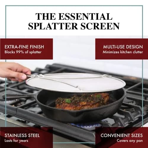BergKoch 13 Inch Stainless Steel Splatter Screen | Heavy Duty Grease Guard for Frying Pans thumbnail 2