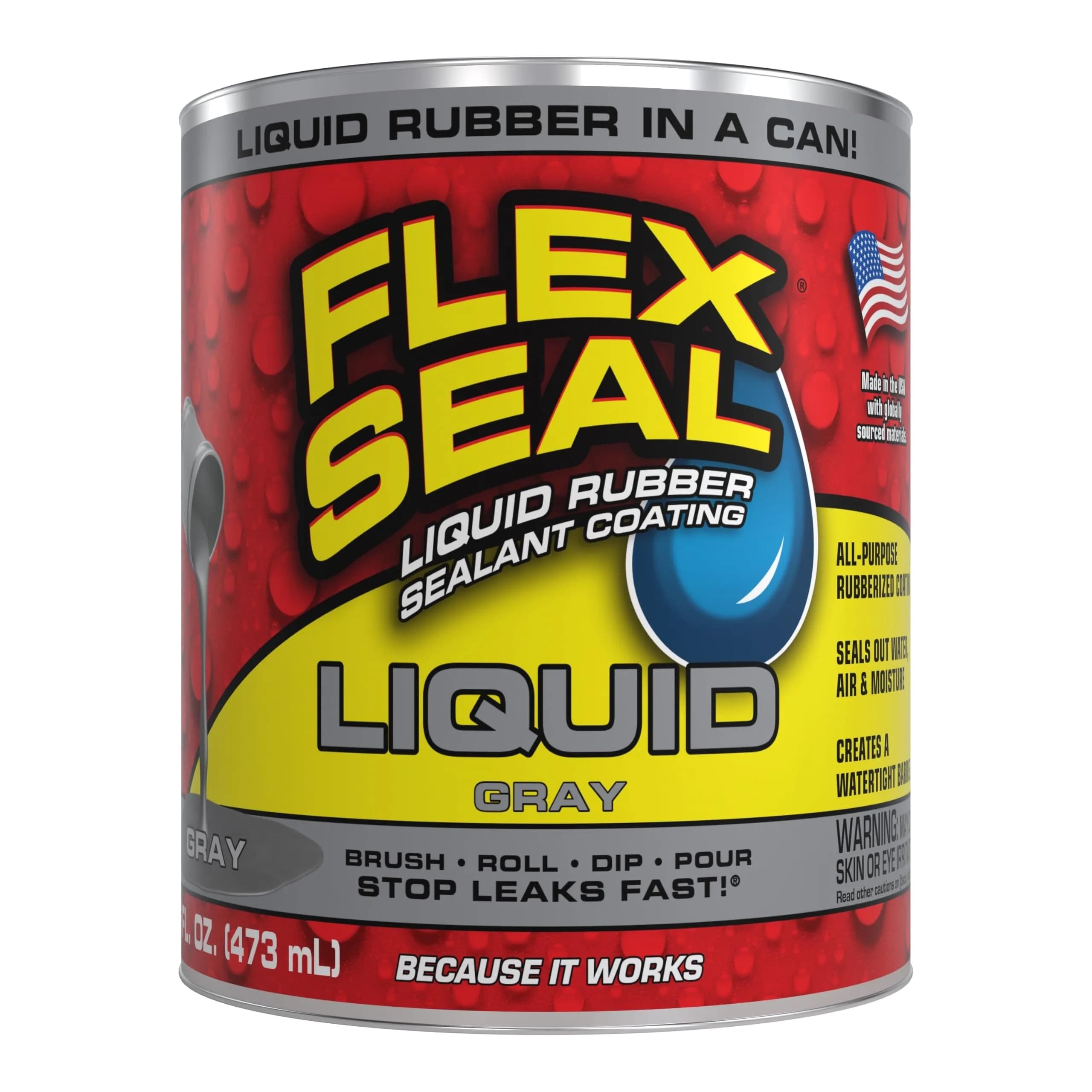Flex Seal Liquid Rubber Sealant Coating Gray 473ml (16 fl oz) | Waterproof, Flexible, Breathable, UV Resistant