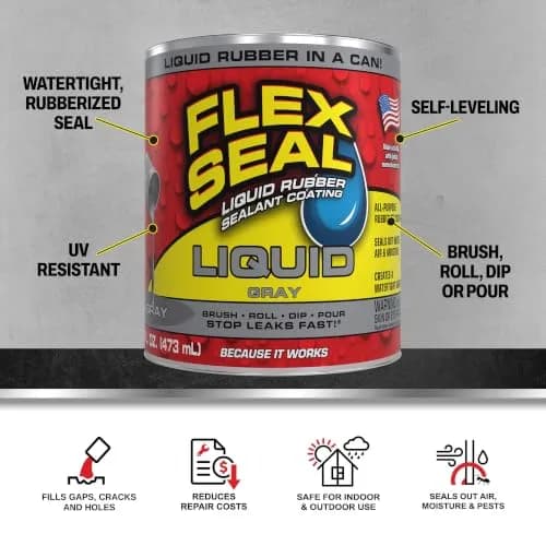 Flex Seal Liquid Rubber Sealant Coating Gray 473ml (16 fl oz) | Waterproof, Flexible, Breathable, UV Resistant thumbnail 2