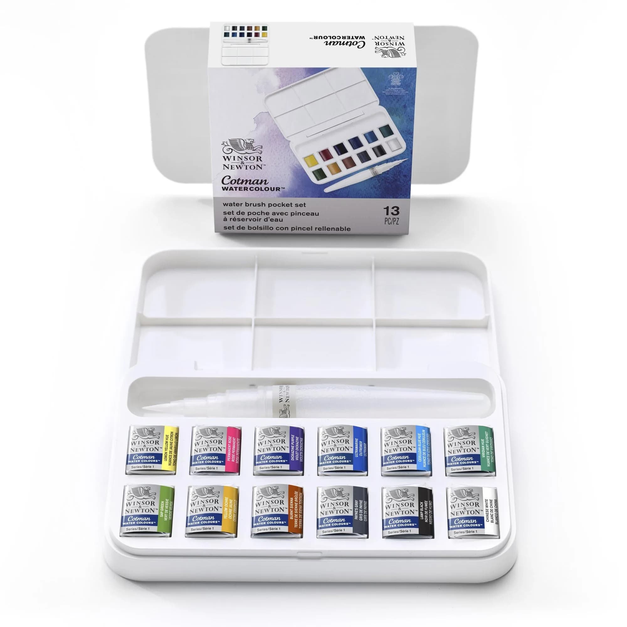 Winsor & Newton Cotman Watercolor Paint Set, 12 Half Pans with Water Brush Pen | Portable Art Kit — Mutlicolor