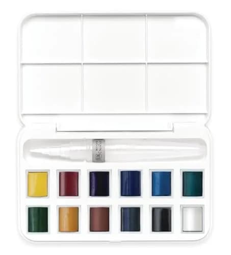 Winsor & Newton Cotman Watercolor Paint Set, 12 Half Pans with Water Brush Pen | Portable Art Kit thumbnail 4