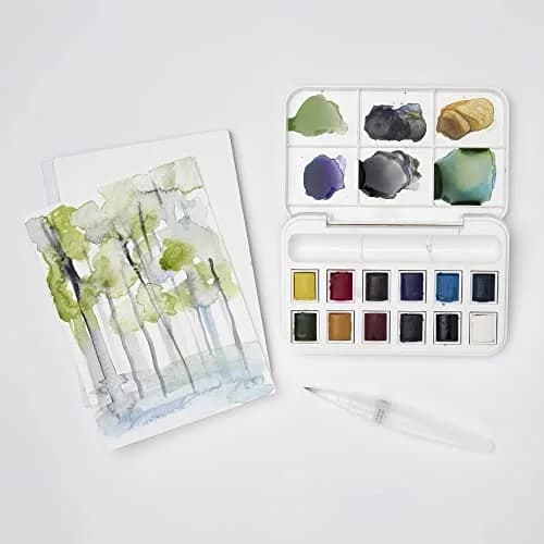 Winsor & Newton Cotman Watercolor Paint Set, 12 Half Pans with Water Brush Pen | Portable Art Kit thumbnail 5