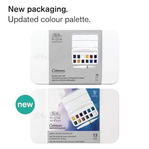 Winsor & Newton Cotman Watercolor Paint Set, 12 Half Pans with Water Brush Pen | Portable Art Kit thumbnail 2