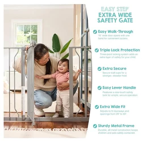Regalo Safety 29"-49" Extra Wide Baby Gate, Bottom of Stairs & Doorways | Adjustable & Trusted for 30+ Years thumbnail 4