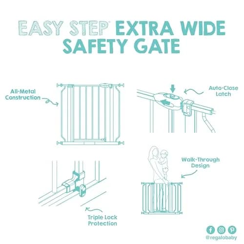 Regalo Safety 29"-49" Extra Wide Baby Gate, Bottom of Stairs & Doorways | Adjustable & Trusted for 30+ Years thumbnail 9