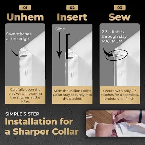 Million Dollar Collar Placket Stays (5-Pack, White) | Crisp Collars for Men's Dress Shirts thumbnail 4