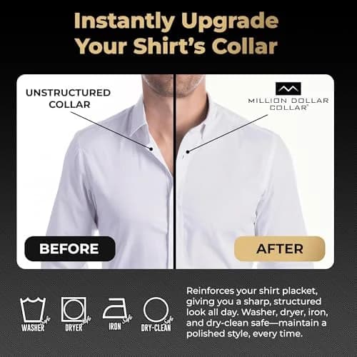 Million Dollar Collar Placket Stays (5-Pack, White) | Crisp Collars for Men's Dress Shirts thumbnail 5