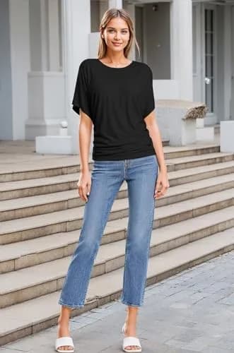 Hybrid & Company Womens Boat Neck Dolman Top Shirt Small | Light, Stretchy & Versatile thumbnail 3