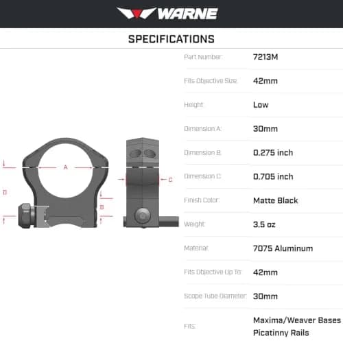 Warne Scope Mounts 30mm Mountain Tech Low Rings Picatinny Mount | Lightweight Aluminum, Precision CNC Machined, for Hunting thumbnail 3
