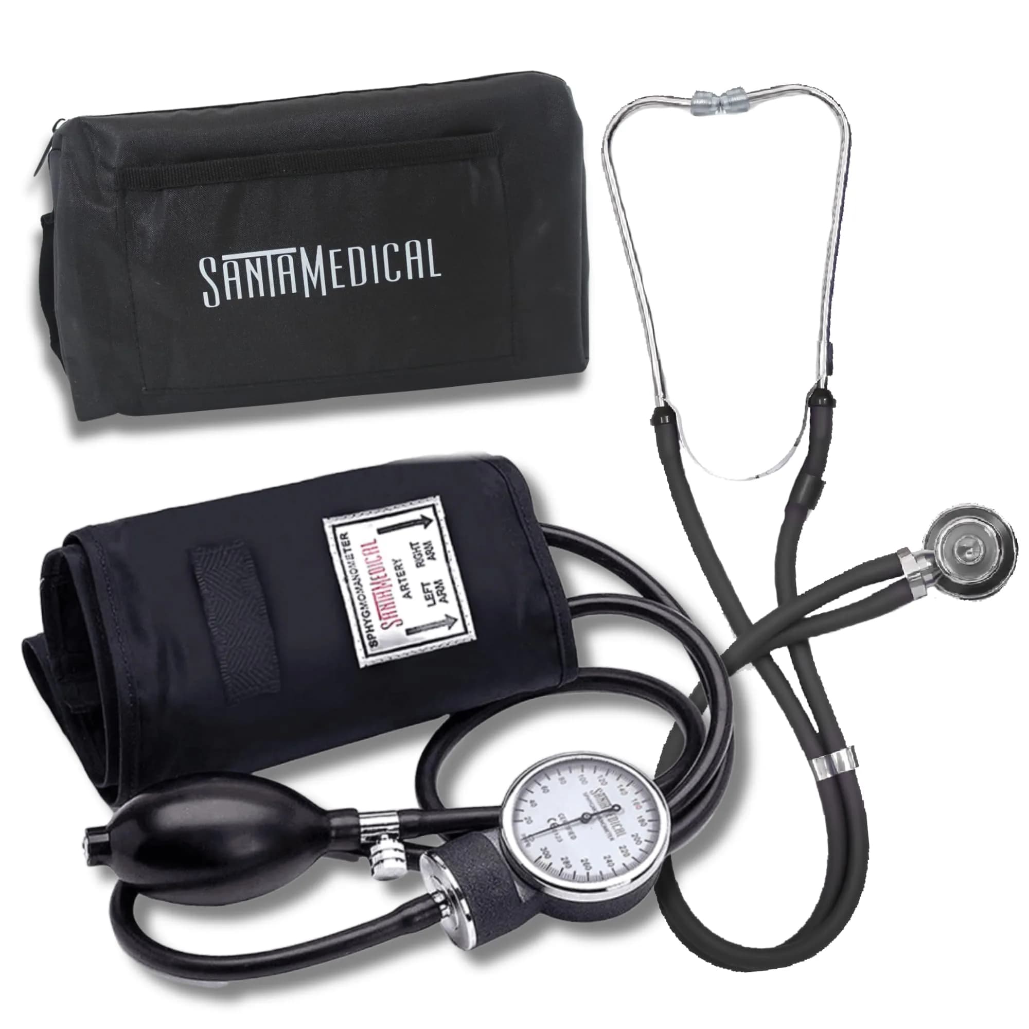 Santamedical Aneroid Sphygmomanometer with Stethoscope - Black - 0.43 kg (0.96 lb) | FDA Approved Manual Blood Pressure Monitor Kit - main product image