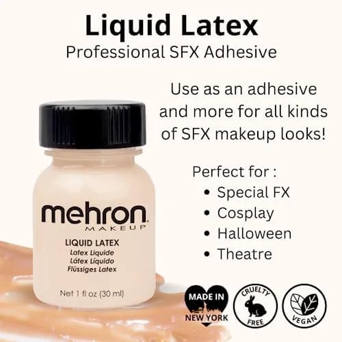Mehron Makeup Liquid Latex 1 oz (29.57 ml) Light Flesh | Professional SFX Adhesive for Prosthetics & Textured Effects thumbnail 3
