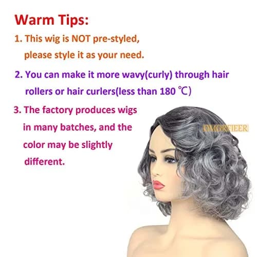 OMORFIEER Short Curly Ombre Grey Wig for Women | 35cm (14 Inch) thumbnail 2