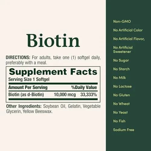 Nature's Bounty Biotin Hair Skin & Nails Vitamins, 10,000mcg, 360 Count | Supports Hair, Skin & Nails thumbnail 6