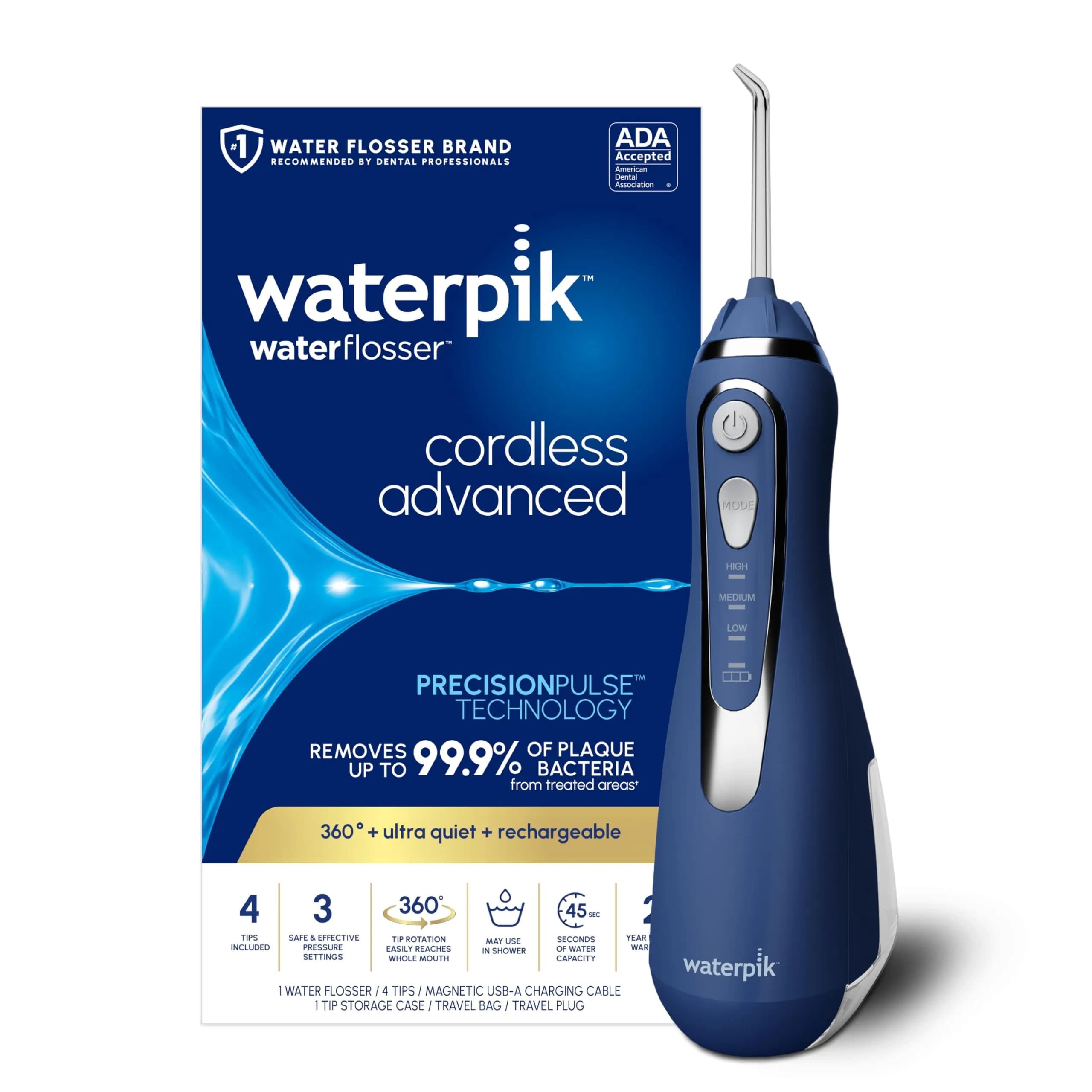Waterpik Cordless Advanced Water Flosser WP-580 in Blue | ADA Accepted Oral Irrigator for Travel & Daily Use - main product image