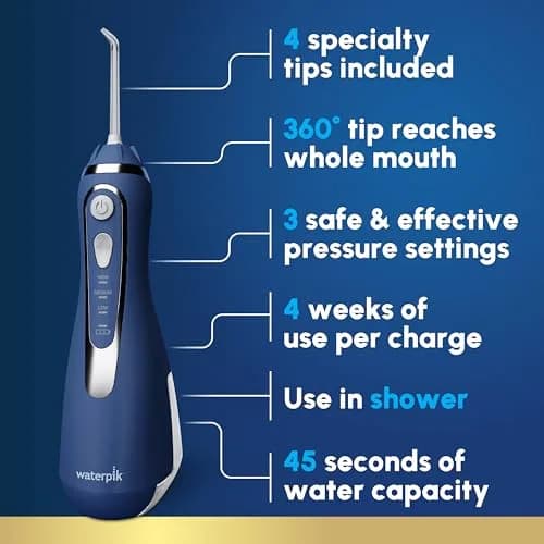Waterpik Cordless Advanced Portable Water Flosser, Rechargeable, Blue | ADA Accepted Oral Irrigator for Gum Health thumbnail 2