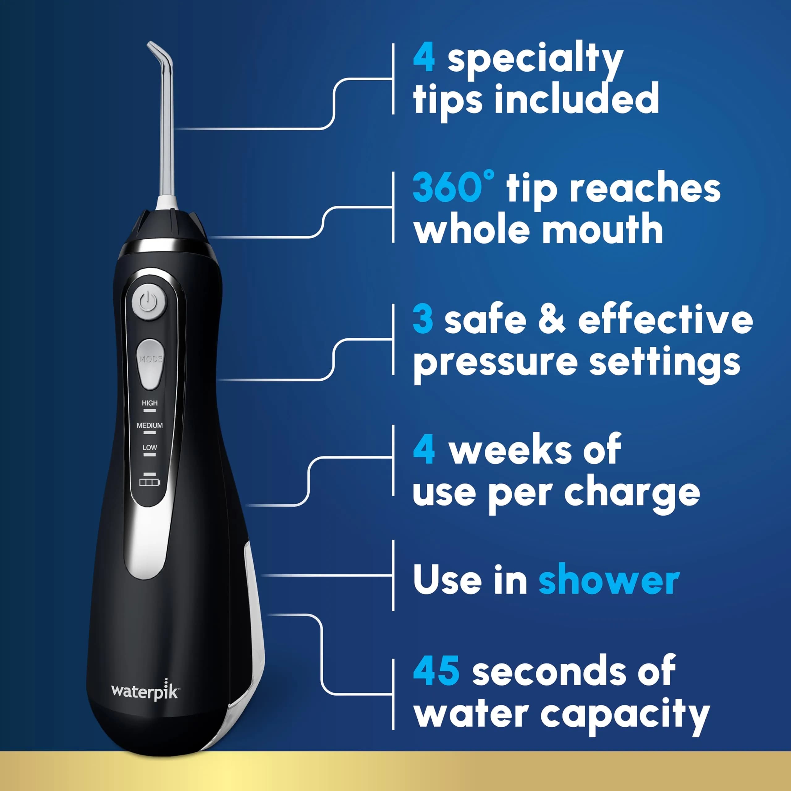 Waterpik Cordless Advanced Portable Water Flosser, Rechargeable, Black | 200ml (7 Fl Oz) Reservoir | ADA Accepted - view 2