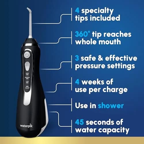 Waterpik Cordless Advanced Portable Water Flosser, Rechargeable, Black | 200ml (7 Fl Oz) Reservoir | ADA Accepted thumbnail 2