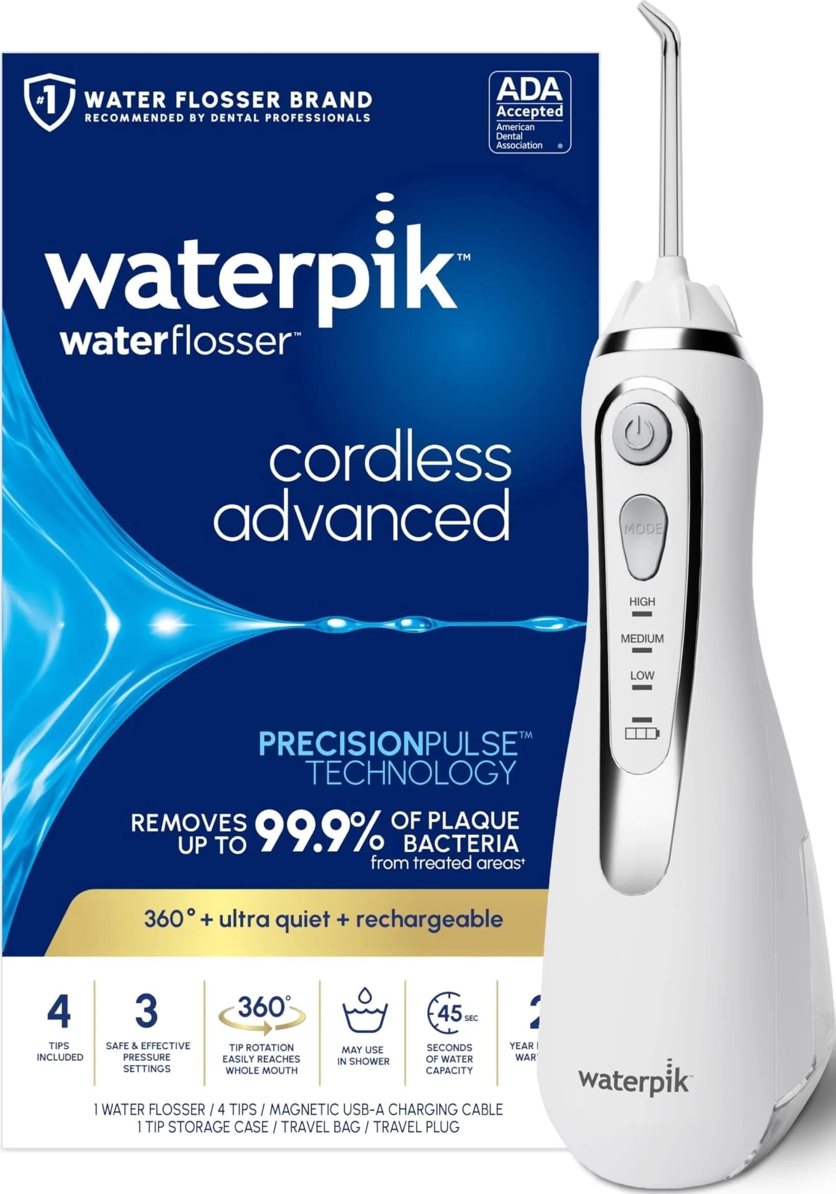 Waterpik Cordless Advanced Water Flosser WP-580 White | ADA Accepted Oral Irrigator for Travel & Daily Use - main product image